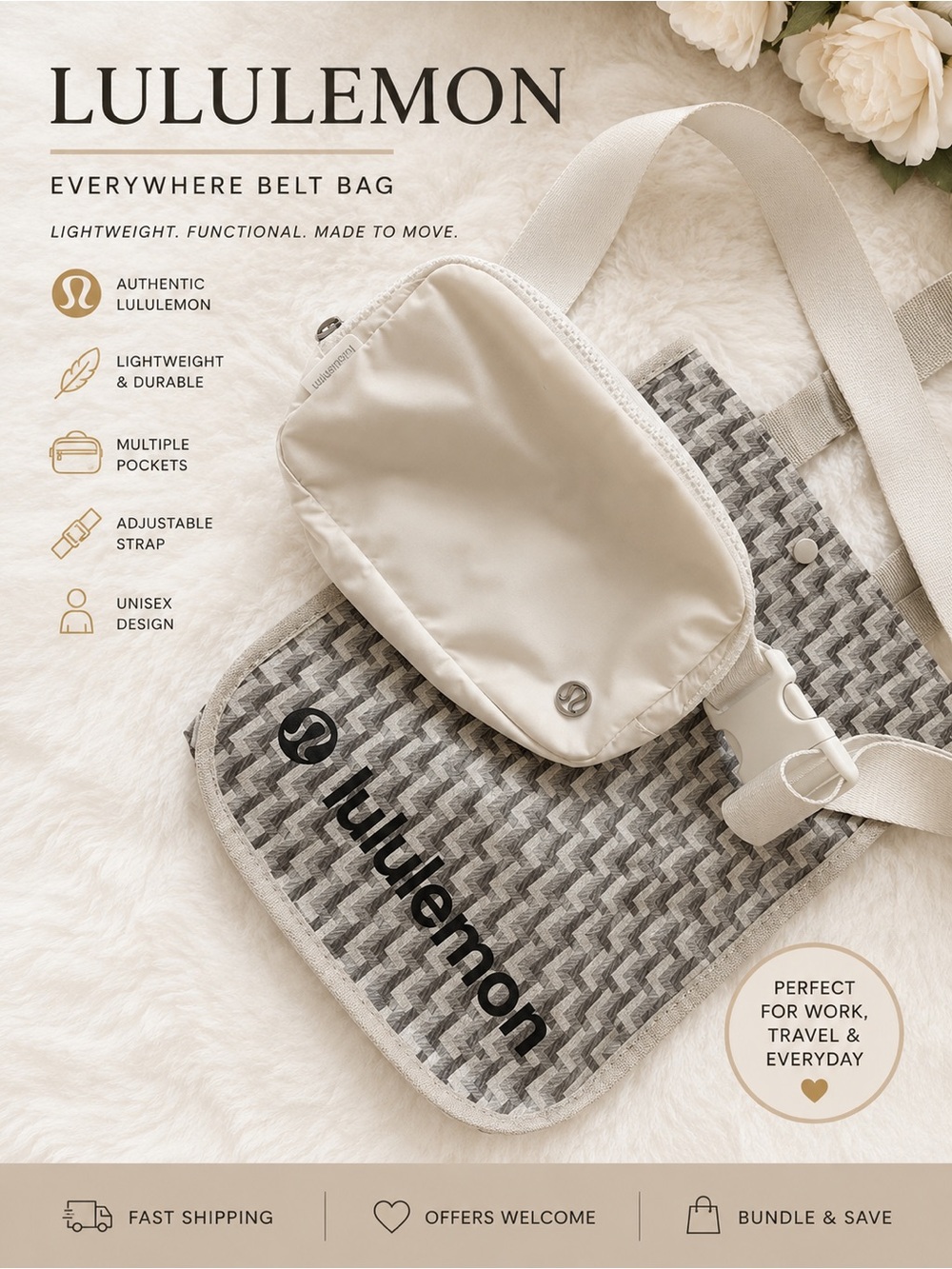lululemon athletica Everywhere Belt Bag — Light Cream